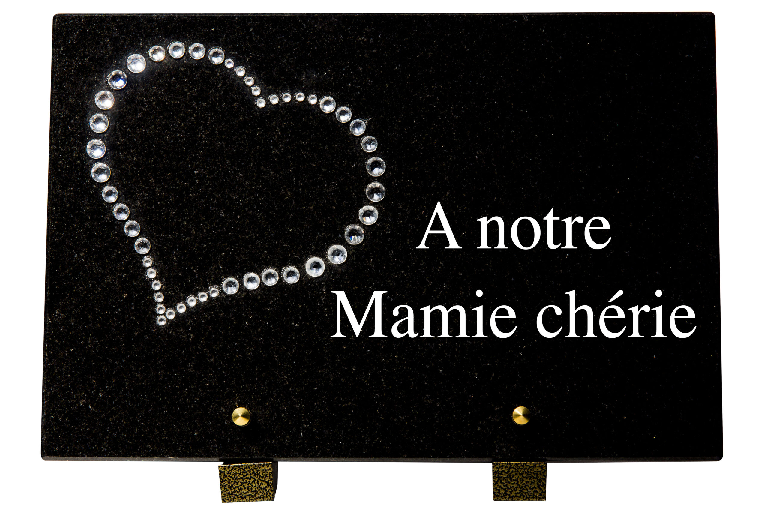 Plaque funéraire personnalisée en granit noir, avec un Coeur, incrusté
