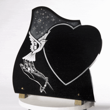 Plaque funéraire personnalisée en granit noir, avec Croix, Rose et Colombe  incrustées de cristaux - L'atelier des plaques